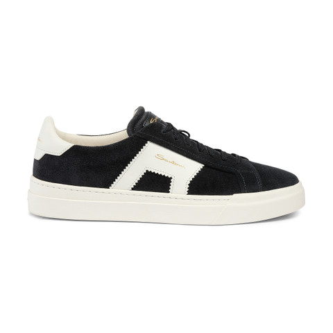 Men’s blue and white suede and leather double buckle sneaker | Santoni ...