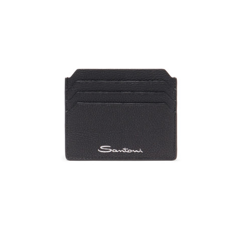 Dark brown tumbled leather credit card holder | Santoni US