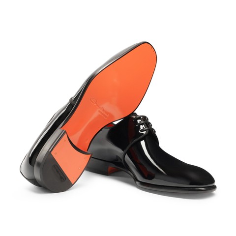 メンズ ブラックパテントレザー ダービーシューズ | Santoni Shoes