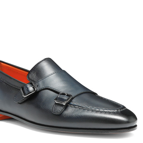 Men's leather double-buckle loafer | Santoni Shoes