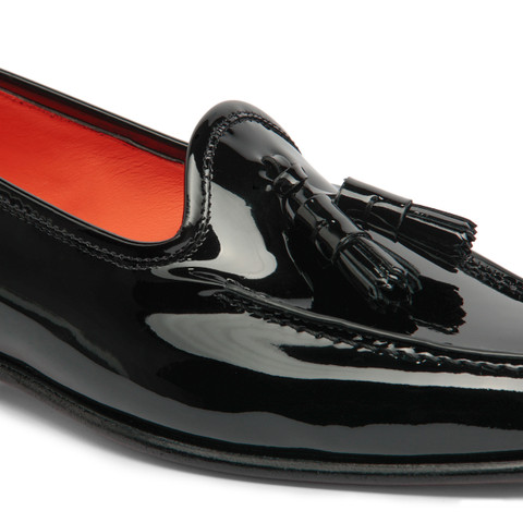 Women's black patent leather Andrea tassel loafer | Santoni Shoes