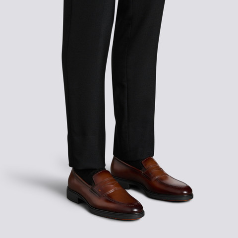 Men's dark brown leather Easy loafer | Santoni US