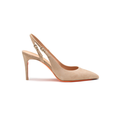 レディース スエード ハイヒール スリングバック ベージュ | Santoni Shoes