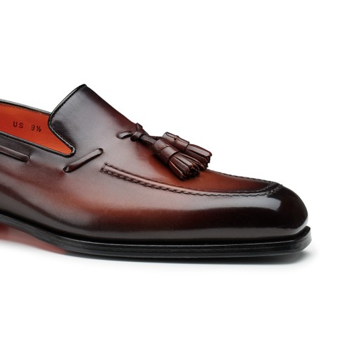 メンズ レザー タッセルローファー ダークブラウン | Santoni Shoes