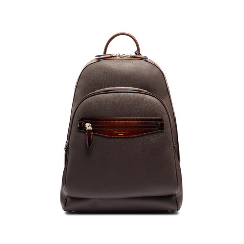 brown leather backpack amazon uk Santoni Dark Brown Tumbled Leather Backpack, Size: One Size