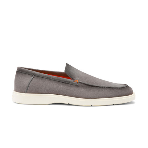 Shop Santoni Men's Grey Suede Loafer Gray