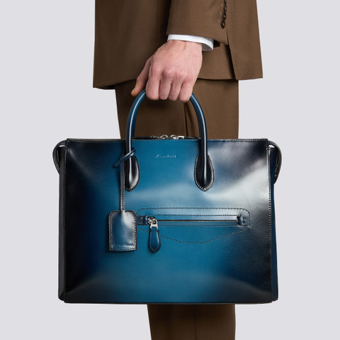 レザー PCバッグ ブルー | Santoni Shoes