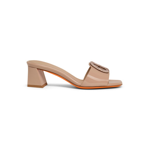 サンダル・ミュール SANTONI 59288 PPT P29 Sandals Pink Women's pink patent leather and crystals mid-heel sandal