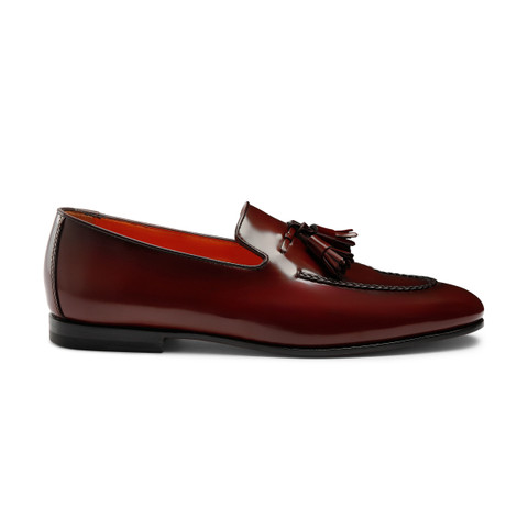 Shop Santoni Men's Burgundy Leather Tassel Loafer Red
