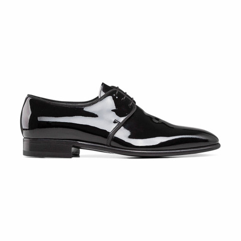 Shop Santoni Men's Black Patent Leather Derby Shoe