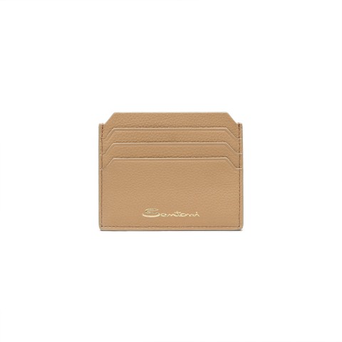 Beige tumbled leather credit card holder | Santoni US