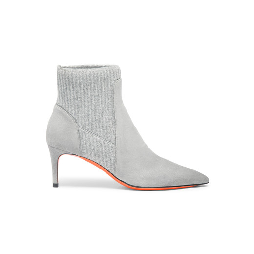 Shop Santoni Women's Grey Suede Mid-heel Sock-style Ankle Boot Gray In Grau