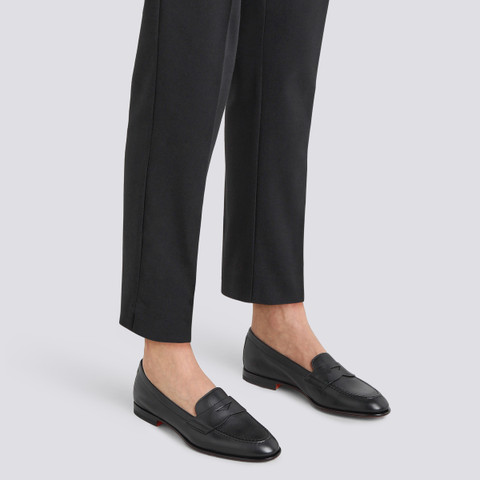 レザー レディースペニーローファー ブラック | Santoni Shoes