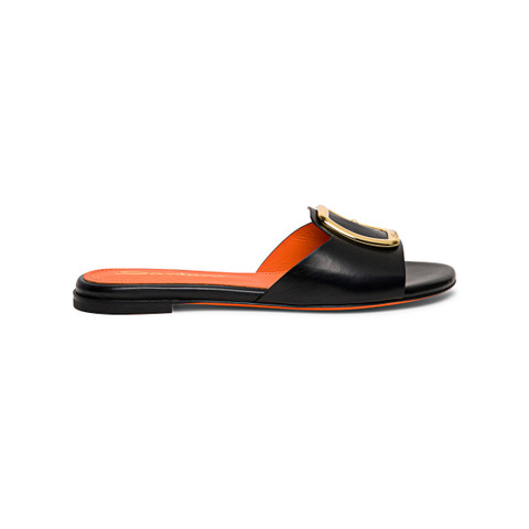 Shop Santoni Women's Black Leather Slide Sandal