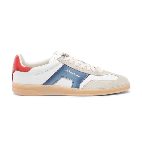 Men's white, red, blue and beige leather and suede DBS Oly sneaker ...