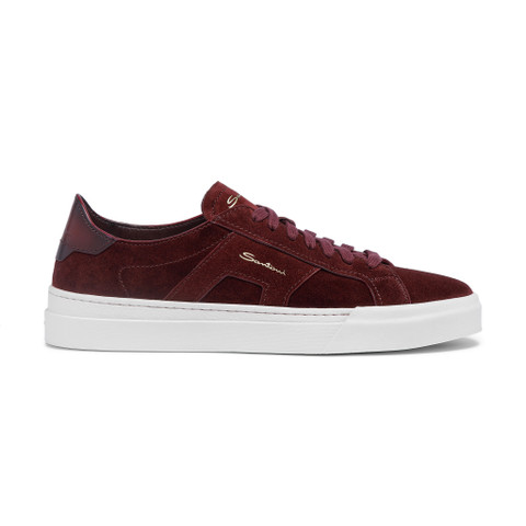 Shop Santoni Men's Burgundy Suede Double Buckle Sneaker