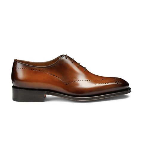 Shop Santoni Men's Brown Leather Oxford Brogue Shoe