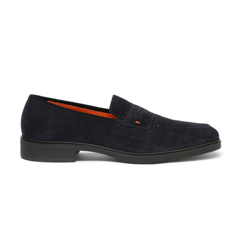 Shop Santoni Men's Blue Suede Easy Loafer