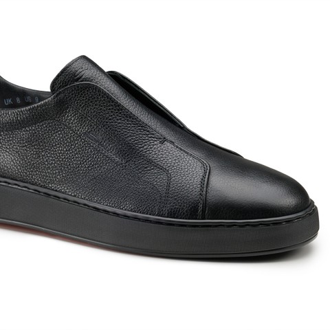 メンズ レザー スリッポンスニーカー ブラック | Santoni Shoes