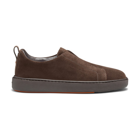 Men's dark brown suede slip-on sneaker | Santoni Shoes