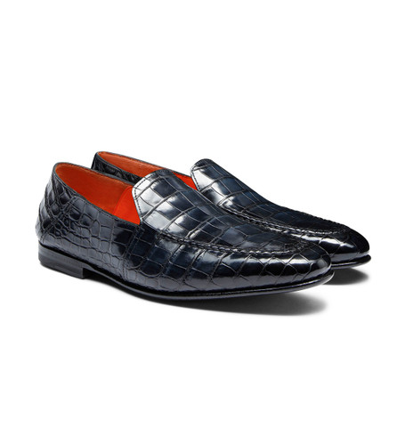 Men's blue alligator leather loafer | Santoni Shoes