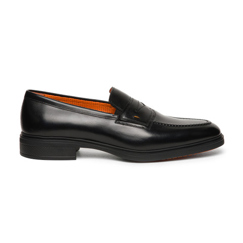 メンズ ブラックレザー Easy ペニーローファー | Santoni Shoes