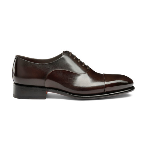 Shop Santoni Men's Polished Brown Leather Oxford Shoe Dark Brown