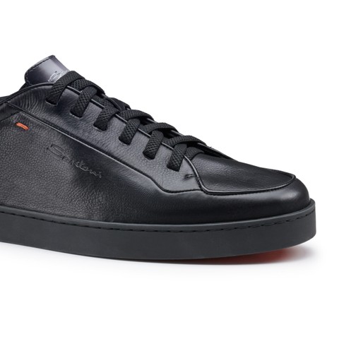Santoni Off-duty メンズ ブラックレザースニーカー | Santoni Shoes