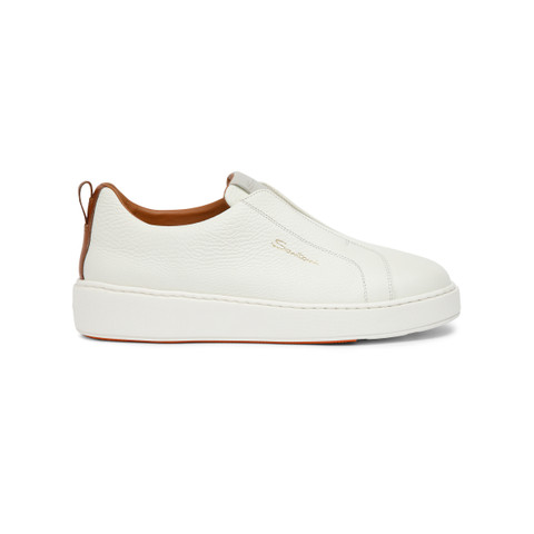 Shop Santoni Women's White Tumbled Leather Slip-on Sneaker