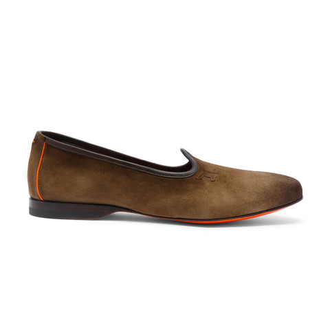 Shop Santoni Men's Brown Suede Loafer In Mid Brown