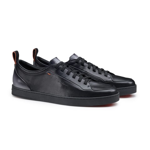 Men's black leather Santoni Off-duty sneaker | Santoni US