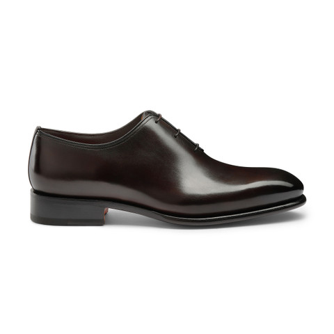 Shop Santoni Men's Polished Brown Leather Oxford Shoe Dark Brown