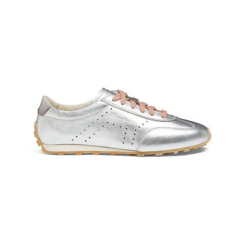 【SANTONI】レディース シルバー ラミネートレザー スニーカー レディース ラミネートレザー スニーカー シルバー | Santoni Shoes