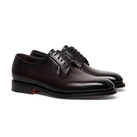 Santoni ブラック レザー ドレスシューズ アンティークドレザー メンズレースアップダービー ブラック | Santoni