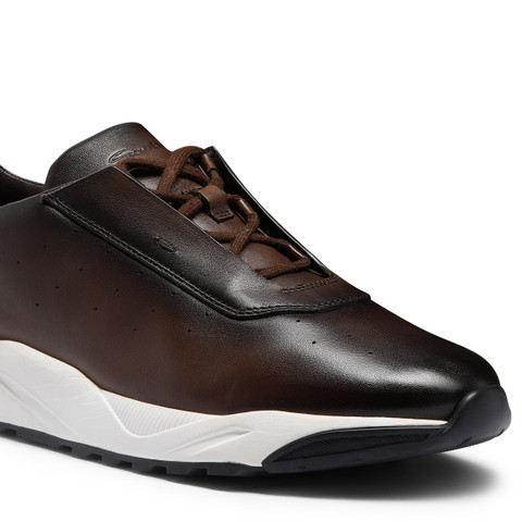 メンズ レザースニーカー ダークブラウン | Santoni Shoes
