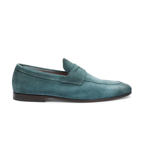 Men's petrol green suede Carlo loafer | Santoni Shoes