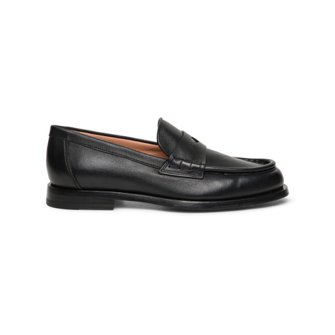 Santoni Women's Black Leather Penny Loafer