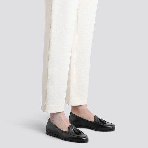 レディース レザー Andrea タッセルローファー ブラック | Santoni Shoes
