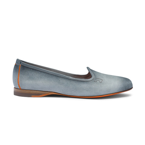 Shop Santoni Women's Light Blue Suede Loafer