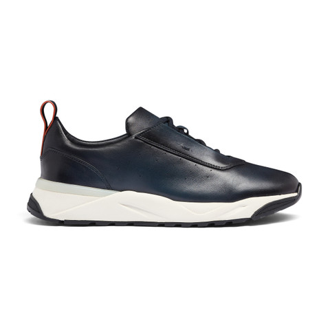【SANTONI】メンズ ブルー レザー スニーカー サントーニ】 レザー レースアップ スニーカー ダークブルー 7 1