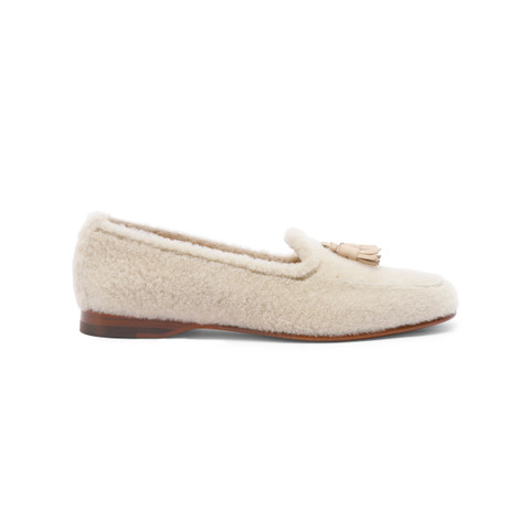 Shop Santoni Women's Beige Fur Andrea Tassel Loafer Natural