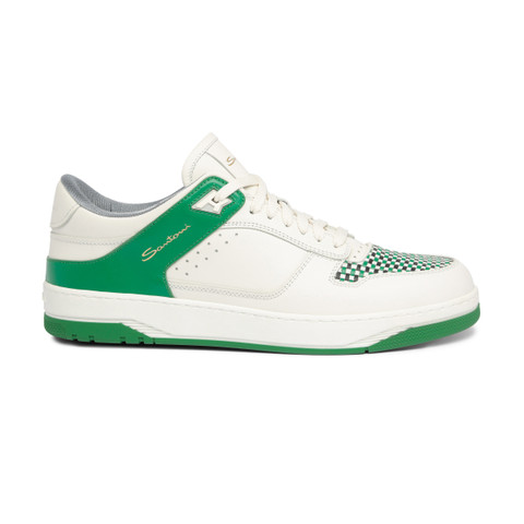 Shop Santoni Men's White And Green Leather Sneak-air Sneaker