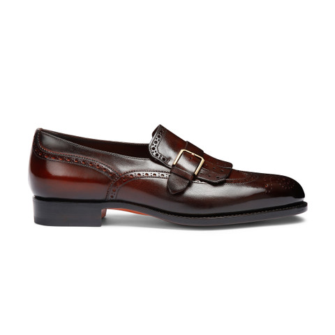 Shop Santoni Men's Burgundy Leather Single-buckle Loafer With Fringe