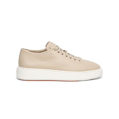 Women’s beige leather sneaker | Santoni Shoes