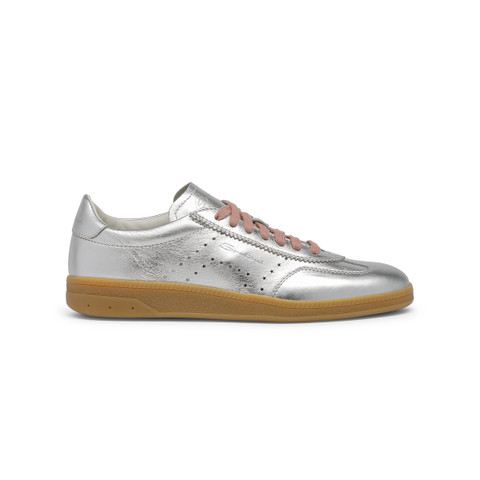 【SANTONI】DBS Oly シルバー ラミネートレザー スニーカー レディース ラミネートレザー DBS Oly スニーカー シルバー