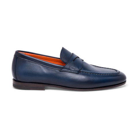 レザー メンズペニーローファー ブラック | Santoni Shoes