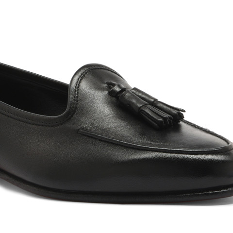 レディース レザー Andrea タッセルローファー ブラック | Santoni Shoes