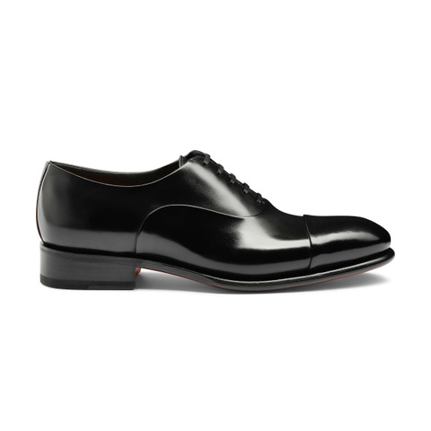 Shop Santoni Men's Polished Black Leather Oxford Shoe