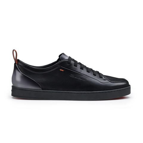 Santoni Off-duty メンズ ブラックレザースニーカー | Santoni Shoes