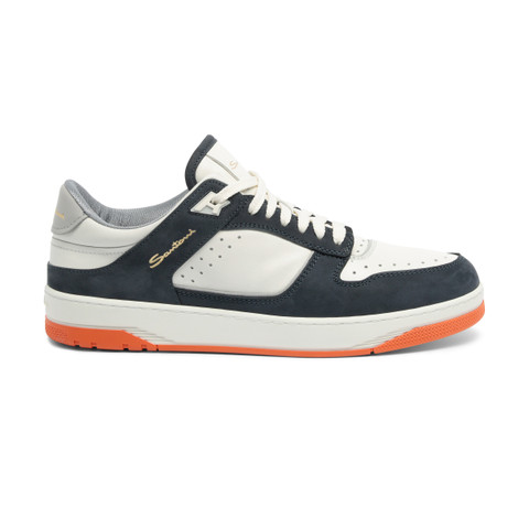 Shop Santoni Men's White And Blue Leather And Nubuck Sneak-air Sneaker